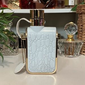 White Croc-Embossed Women's Flask-Style Bag with Gold Trim
